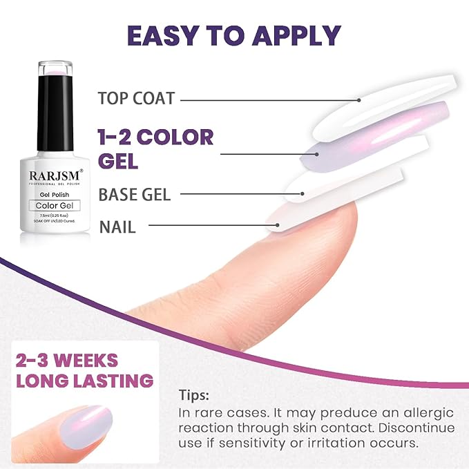 RARJSM Pearl Gel Nail Polish,Purple Pearlescent Gelpolish,Shell Glitter Red Shimmer Iridescent Mermaid Nail Gel Polish Soak Off LED UV Curing Requires Swirl Thread Effect DIY Manicure Use 7.5ML