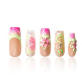 LOVFUL Short French Tip Press on Nails Flower Child | Handmade Acrylic Press ons | Reusable Fake False Nails | Square Classic Regular 1.3in | H607-M