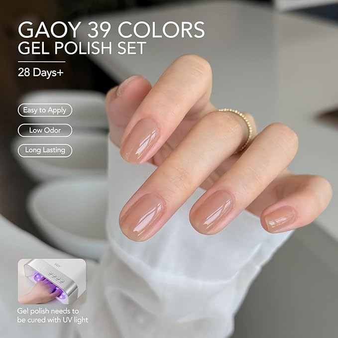 GAOY 42 Pcs Gel Nail Polish Kit, Jelly Pink Milky White Red Transparent Colors All Seasons Gel Nail Polish Set with Glossy & Matte Top Coat and Base Coat for Salon and DIY Manicure at Home