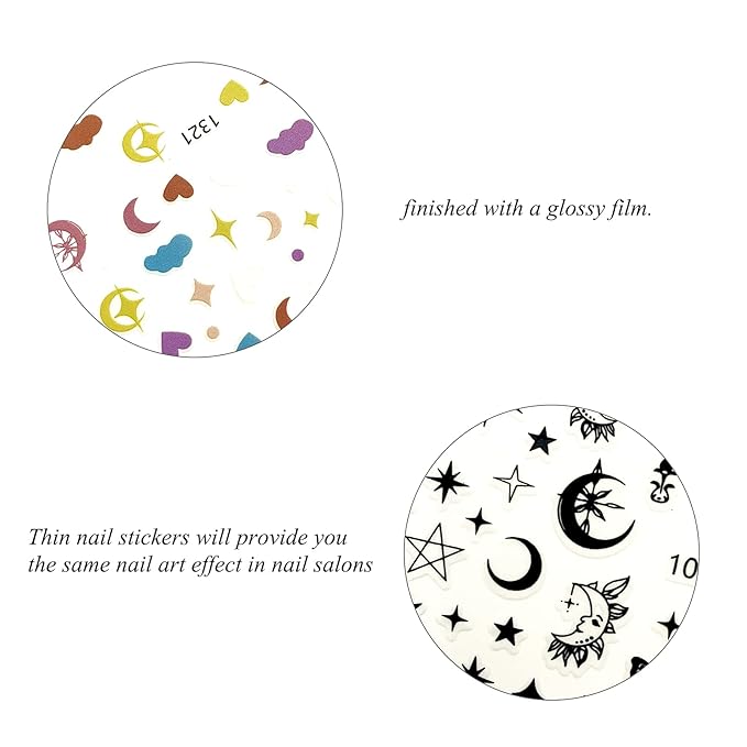 9 Large Sheets Starry Sky Star Cloud Wrangler Moon Rainbow Heart Nail Art Stickers for Women Girls Kids-3D Self Adhesive Star and Sky Series Nail Decals for Natural Fingernails and Acrylic Nail Decor