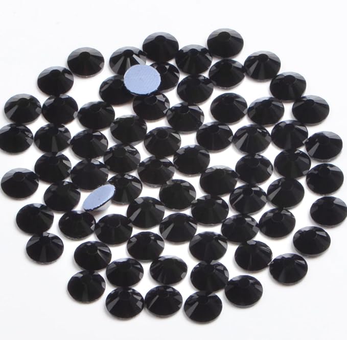Bymitel Hotfix Crystal Rhinestones Round Gems Iron on DIY Jewelry Making Flat Back for Crafts, Black, 1.3mm(SS3/2880pcs)