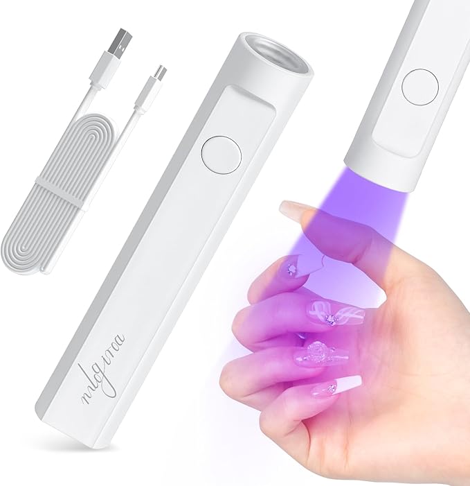 Mini UV Nail Lamp for Gel Nails Handheld UV Light for Nails Portable Led Lamp 3W Nail Dryer for Curing Gel Polish USB Light Flashlight for Home DIY Manicure（White）