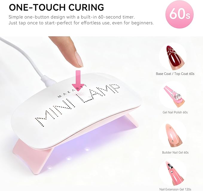Makartt UV LED Nail Lamp: UV Light for Gel Nails, 6W Mini USB Portable Lamp Fast Drying Gel Polish Curing Light 60S Timer Dryer Manicure Salon Home DIY