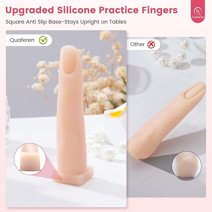 Deciniee Upgraded Square Base fake finger 2PCS Silicone Practice Fingers for Acrylic Nails Flexible Nail Practice Finger Soft Nail Training Model Mannequin Finger for DIY Nails Practice（N0.1）