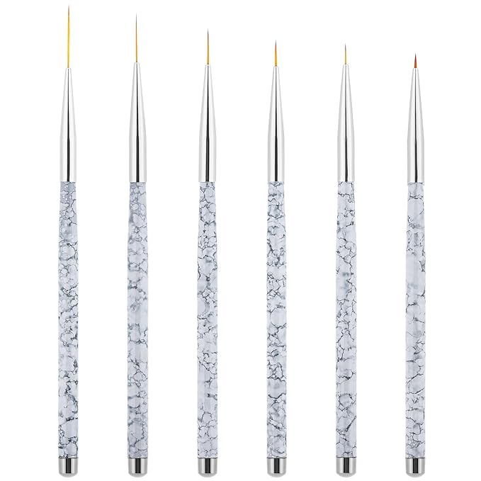 Tbestmax 6 Pcs Nail Art Liner Brushes, UV Gel Painting Acrylic Nail Brushes Striping Brushes for Short Strokes, Details, Blending, Elongated Lines 5/7/9/11/15/20mm