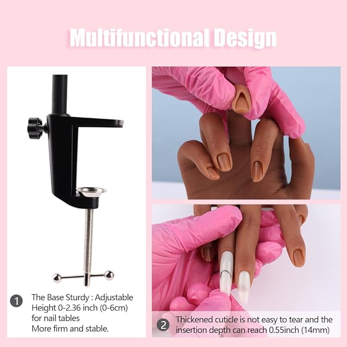 Silicone Practice Hand for Acrylic Nails, Mannequin Hands for Nails Practice with Adjustable Bracket, Life Size Fake Hand for DIY Nails/Nail Art Beginners/Nail Salon Artists