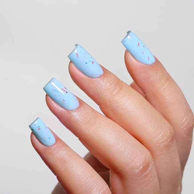 Pastel Gel Polish,0.5 Fl Oz Sky Blue Flake Glitter Gel Nail Polish Macaron Spring Summer LED UV Speckled Sparkle Art Starter Manicure Salon DIY Nail