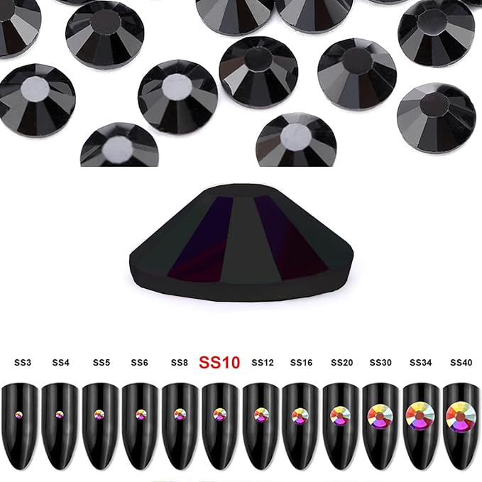 Dowarm 1440 Pieces SS10 Flatback Crystal Rhinestones, 2.8MM for Craft Nails Dance Costumes, Non Hotfix, Jet Black