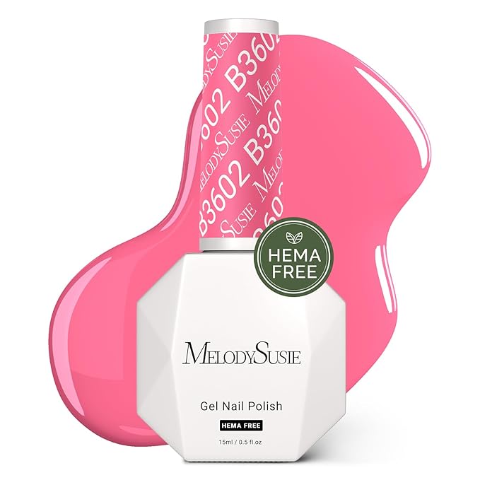 MelodySusie Hema Free Gel Nail Polish, 0.5 Fl Oz Thick Flamingo Pink Gel Polish, Non-Toxic, Long Lasting, Soak Off UV Nail Polish, Manicure Nail Design Salon DIY Nail Art at Home B3602