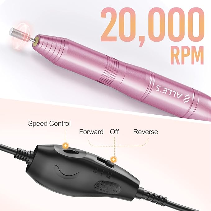 20000RPM Electric Nail Drill Compact Portable Efile Professional Manicure Pedicure Nail File Drill Kit for Acrylic, Gel Nails and Home Salon Use