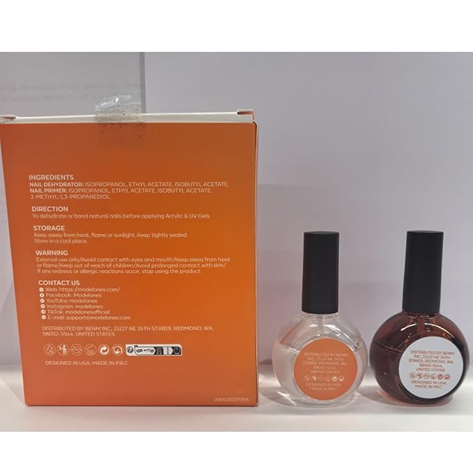 modelones 30 ml Nail Dehydrator and Primer, Acid Free Natural Prep Dehydrate & Bond Primer Kit, Hema-Free Acrylic Nail Supplies Top Coat