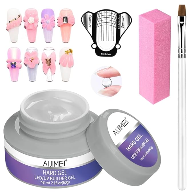 AIJIMEI Nail Hard Glue High-Strength reinforcement Hard Gel For Acrylic Nails Long-Lasting Nail Extension Suitable for Beginner DIY Use at Home (Clear 60g/2.1oz)