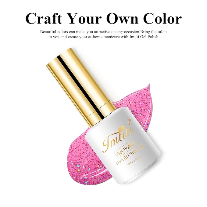 Imtiti Glitter Gel Nail Polish - 1 Pcs, 0.5 Fl Oz Hot Pink Glitter Gel Polish, Soak Off LED & UV Ready, DIY Nail Art Kit for Women & Girls