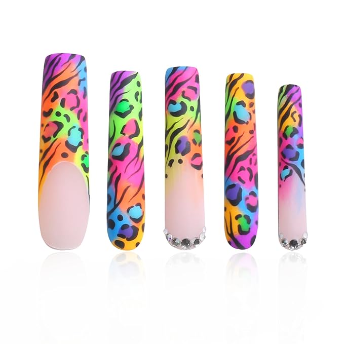 LOVFUL Press on Nails Illusion | Handmade with Full Covered Crystals | Reusable Fake Nails | Square | H123-S, pink