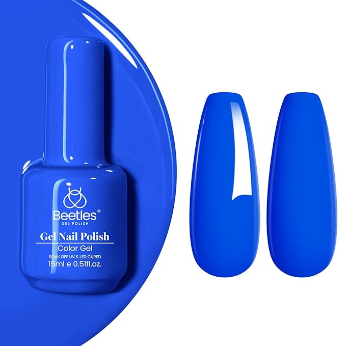 Beetles Blue Gel Nail Polish, 15ML Electric Punk Bright Blue Gel Polish, Soak Off Uv LED Spring Nails Art DIY Manicure Gift for Women & Girls
