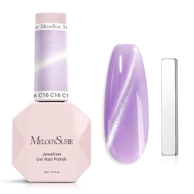 MelodySusie Jeweliver Cat Eye Gel Nail Polish, 0.5 Fl Oz Purple Glitter Holographic Magnetic Nail Polish with Magnet, UV Nail Polish for Nail Art Manicure Salon DIY at Home C16