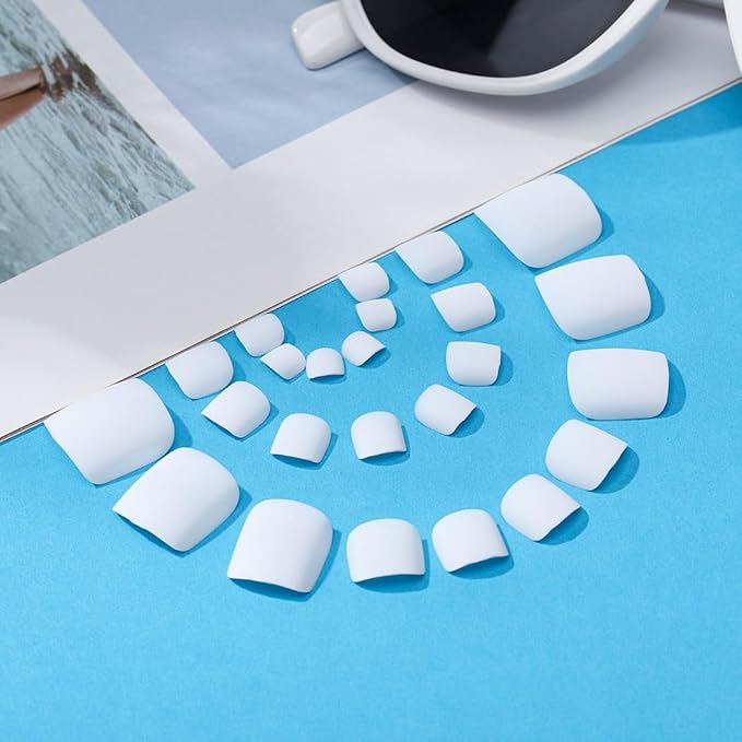 Solid Square Fake Toenails Matte Press on Toe Nails Short Acrylic False Toes Nails Cute Artificial Beach Full Cover Toenail White for Women 24 Pcs (White)