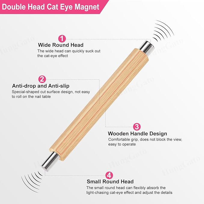 Cat Eye Magnet for Nails, Multifunctional Double-head Nail Polish Magnet Pen, Magnetic Cat Eye Gel Polish Nail Design Tool, for Home DIY, Salon