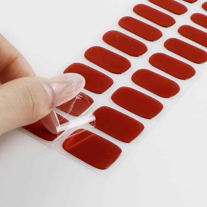 JMEOWIO Gel Nail Stickers Dark Red Semi Cured Gel Nail Strips Wraps UV/LED Nails Art Design Decoration Accessories