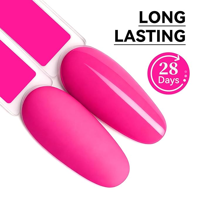 MEGIOR Hot Pink Gel Nail Polish 0.5 Fl Oz Bright Pink Soak Off UV LED Lamp Light Cure Gel Polish Kit for Salon and Nail Art Starter Manicure DIY at Home