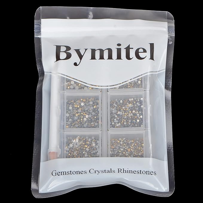 Bymitel 7200 Pieces 6 Mixed Sizes Glue Fix on Glass Rhinestones Round Crystal Gems Flatback for DIY Jewelry Making with one Picking Pen (6-Sizes 7200PCS, Aurum)