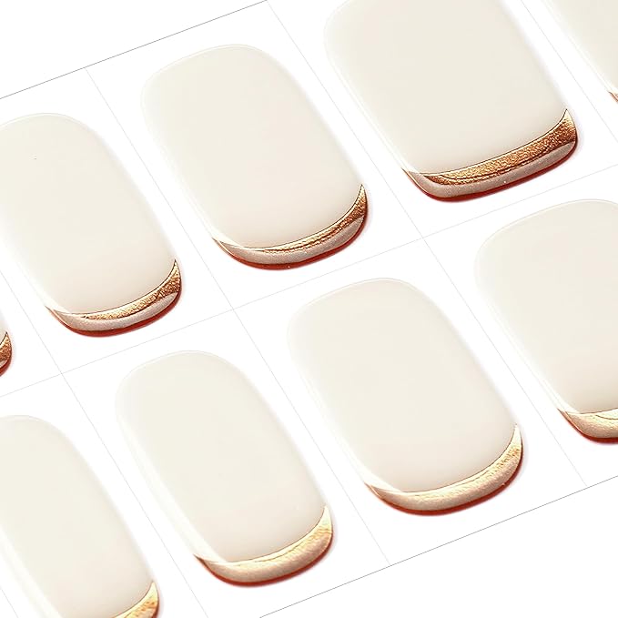 DANNI & TONI Semi Cured Gel Nail Strips Reverse French (Ivory Luxe) Golden Gel Nail Wraps Beige UV Led Nails 28 Stickers