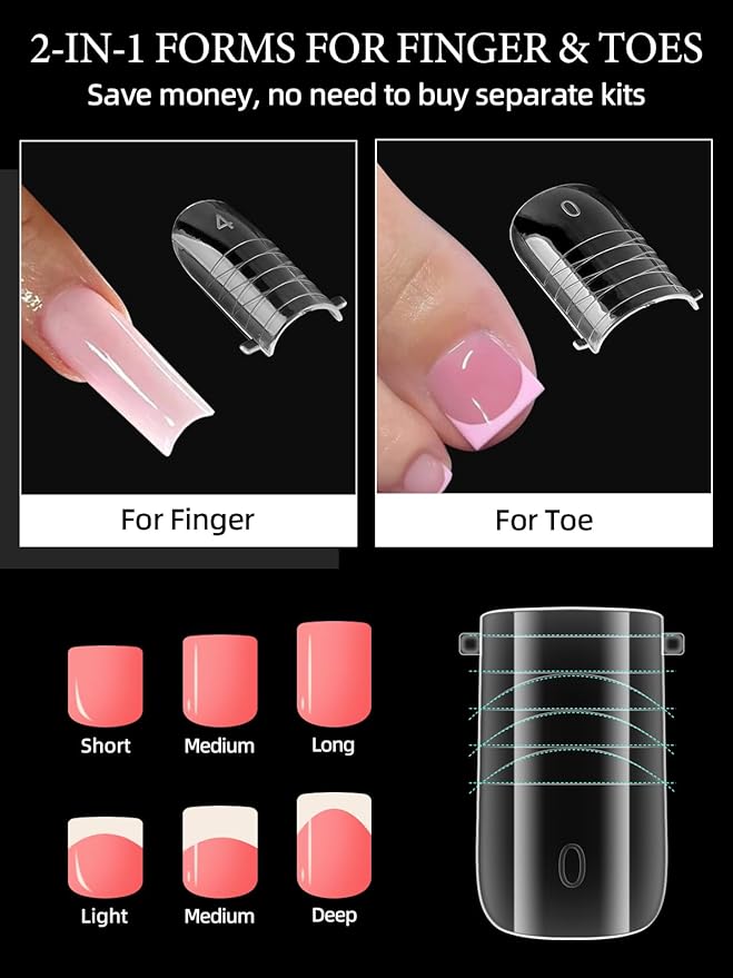 Straight Flat Poly Gel Nail forms for Finger and Toes, EBANKU 240PCS Pre-etched Reusable Square Dual forms Nail Extension for Large Wider Normal Finger &Toe Nail Beds