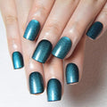 evpct Peacock Blue Cat Eye Press on Nails Short Square, Short Square Stick on Nail for Women Gift, Sapphire Blue Metallic Glitter Reusable Gel Press on Acrylic Fake Nail with Cat Eye Designs