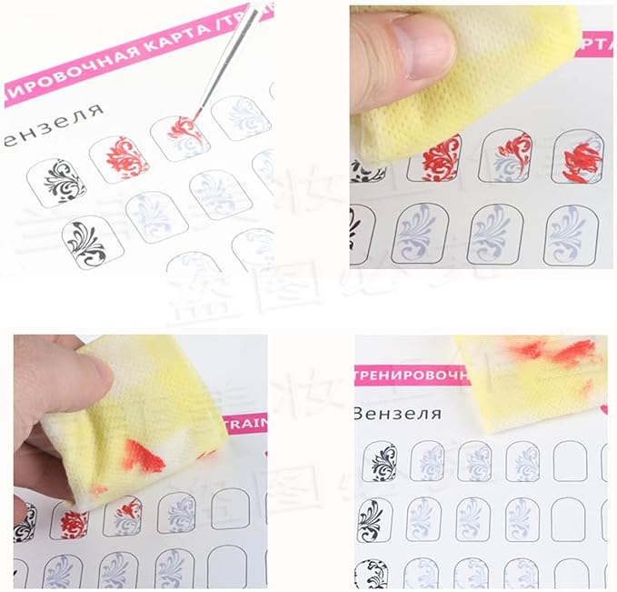 Dioche Nail Art Training Cards Practice Lines Drawing Painting Template, Nail Training Mat Stereograph, Washable Reusable Multi Nail Shapes 12 Modes Nail Art Practice Sheet for Nail
