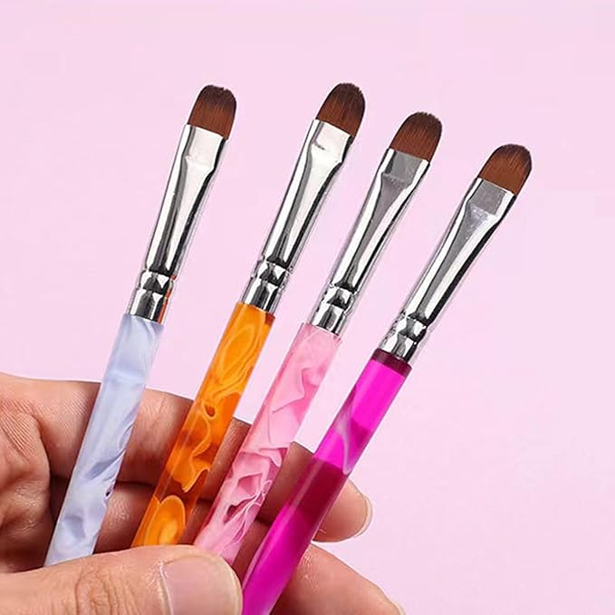 SILPECWEE 4PCS Oval UV Gel Nail Brush Set, Acrylic Nail Art Brush Nail Paint Pen Nail Clean Up Brushes Cleaning Mistake Polish On Cuticles Acetone Resistant Nail Design Manicure Tool