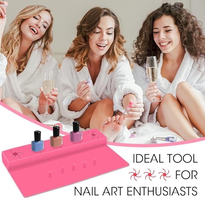 Nail Polish Holder,Silicone Hand Rest Mat Fingernail Painting Tools 2 in 1 Art Accessories Organizer Case Set with Anti-Spill Bottle Stand and Finger Separators for Pedicure Manicure-Rose Red