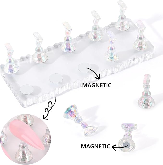 acDesign 2Pcs Nail Stand for Press Ons Magnetic Acrylic Nail Stand With 100Pcs Reusable Putty， Crystal Holders Nail Stands for Nail Art Practice