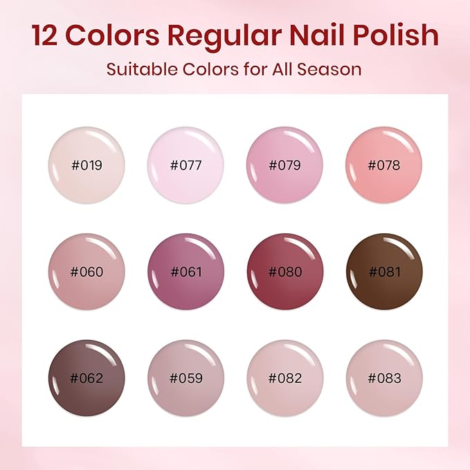 12 Colors Nail Polish Set, Quick Dry Regular Natural Nude Pink Nail polish Non Gel, Atir Fast Drying Fingernail Lacquer for Women Girls Manicure Salon DIY Home