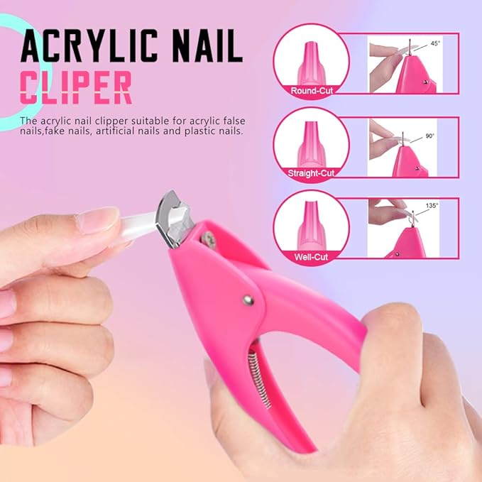 MORGLES Natural Coffin Nail Tips, Natural Coffin Nail Tips Half Cover with Glue, Clipper, Files, Cuticle Pusher and Fork for Salons and Home DIY with Box