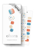 ohora Semi Cured Gel Pedi Strips (P Before Sunset) - Blue/Orange, Pattern, Works with UV/LED Lamps, Salon-Quality, Long Lasting, Easy to Apply & Remove - Includes 2 Prep Pads, Nail File & Wooden Stick