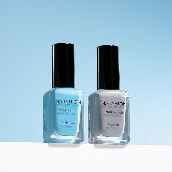 Dusty Gray Blue Nail Polish, 2 Colors Fast Air Dry Fingernail Polish Duo, Light Blue, Non-Gel, Vegan, Opaque, Long-lasting Glossy Nail Art DIY Home Travel Manicure