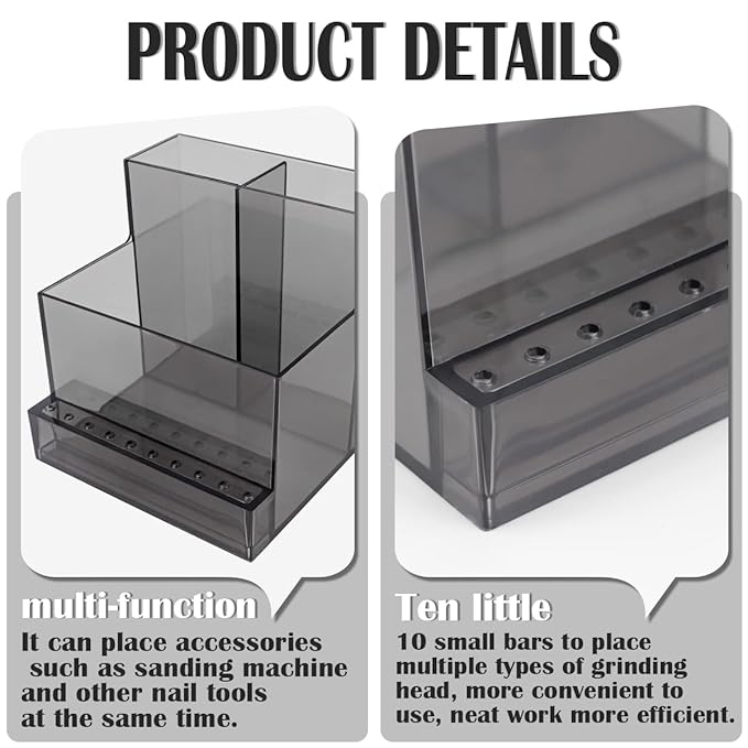 FERCAISH Nail Drill Grinding Bit Holder Box Professional Nail Art Polishing Grinding Drill Bit Holder Display Storage Box Bit Case Organizer (Black)