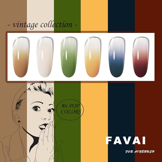 FAVAI 6 Colors Airbrush Gel Nail Polish 6 * 15ml - Vintage Collection (#V), Gel Polish Art Manicure Salon DIY at Home for Women, Ombre Nail Polish