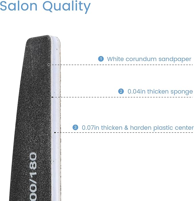 Nail Files, 24 PCS Fingernail Files 7" Long 100/180 Grit Emery Boards for Nails Professional Double Sided Nail File Bulk Washable Suitable for Both Acrylic and Natural Nails Black Half Moon