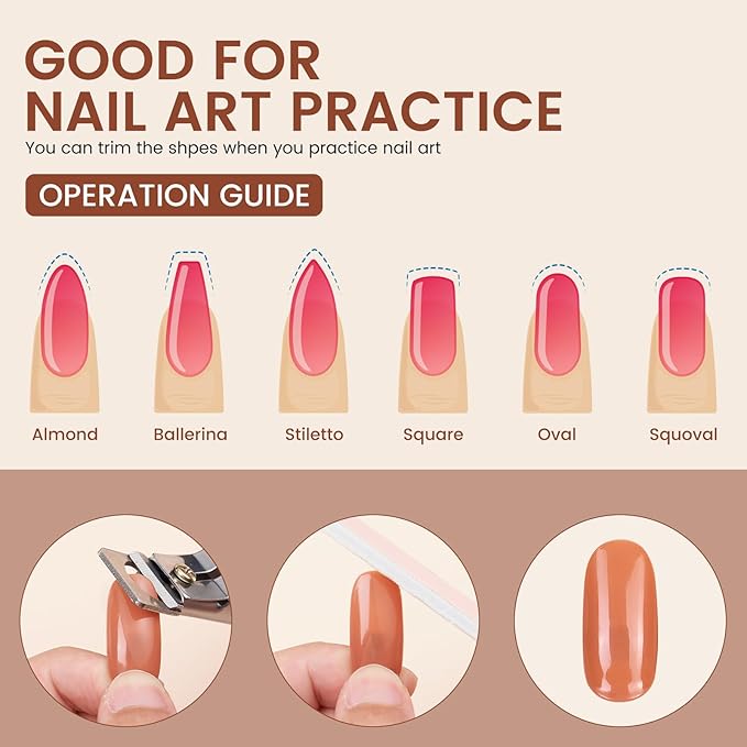Fit for Wilfniee Magnetic Hand Only- 200PCS Replacement Nail Tips for Magnetic Practice Hand - Clear Brown Refill Acrylic Fake Nail Tips for Magnetic Nail Practice Hand