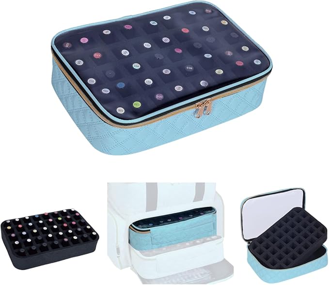 Nail Polish Bag organizer-Holds 40 bottles(15ml-0.5fl.oz)，Nail Polish Carrying Case Clear Multifunctional Cosmetic Travel Cases Makeup Bags Sky Blue