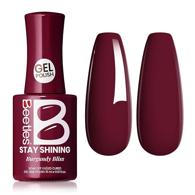Beetles Red Gel Polish - Burgundy Bliss 15ML/0.51Fl Oz, Red Gel Nail Polish, Same Color Same Bottle STAY SHINING Series, Soak Off UV LED Lamp Spring Nails Art, Long-Lasting Manicure Salon DIY Home