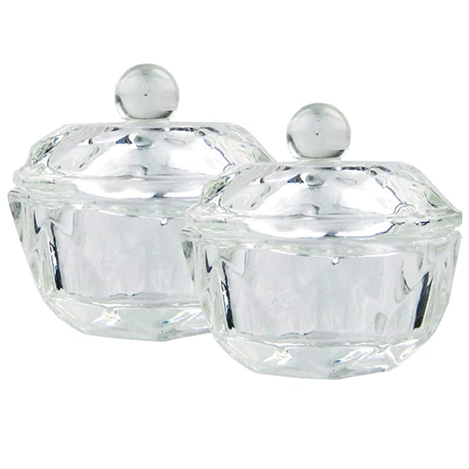 mollensiuer 2Pcs Clear Nail Art Acrylic Liquid Powder Dappen Dish Bowl Glass Crystal Cup Glassware with Lid for Nail Art Manicure Care Tools