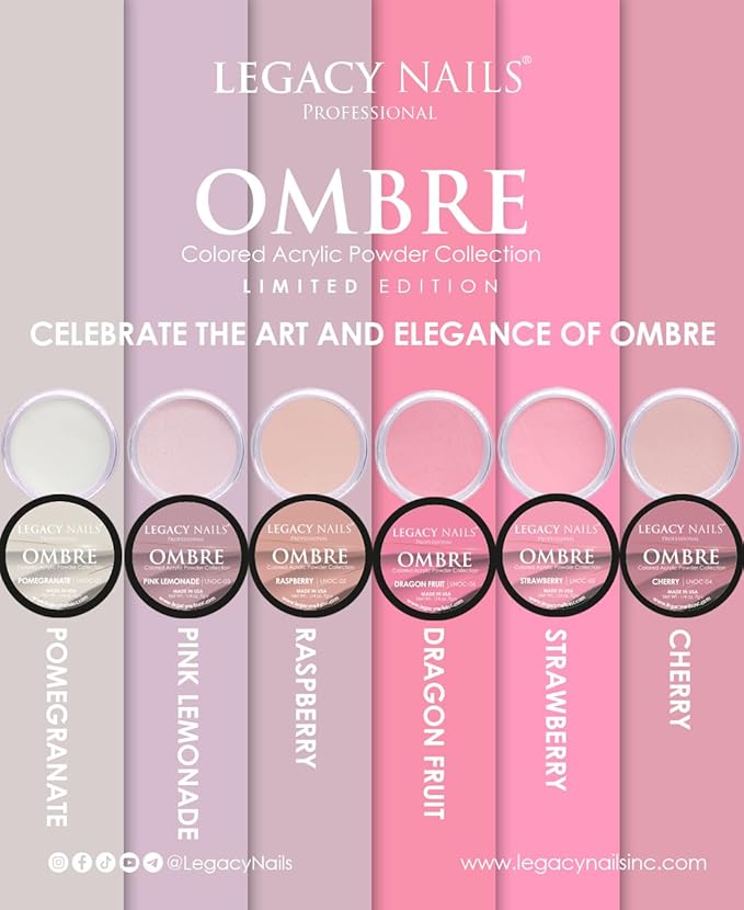 Legacy Nails Professional COLLECTION Acrylic Powder Kit 6 Colors Nail Art Set for Manicure DIY for Dip & Acrylic Nail Extensions (OMBRE COLLECTION)