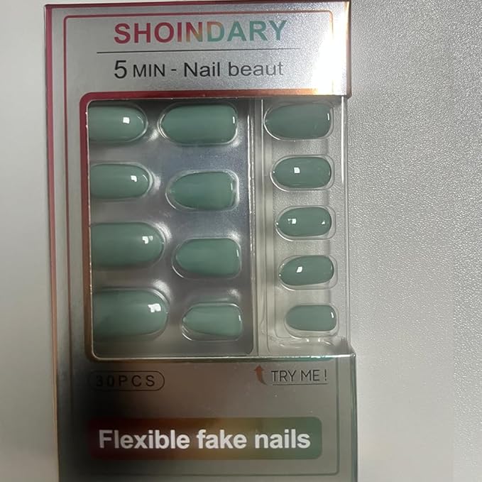 Blue Press On Nails,Medium Glue On Nails Kit 30-Piece-15 Sizes Durable Reusable Press On Nails for Women Gift(HCK414 light blue)