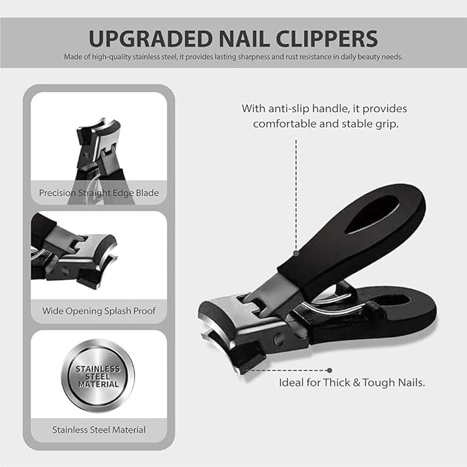 2Pcs Ingrown Toenail Treatment Kit with Wide Jaw Nail Clippers - Heavy Duty Angled Cutters for Thick Toenails & Seniors, Professional Stainless Steel Tools