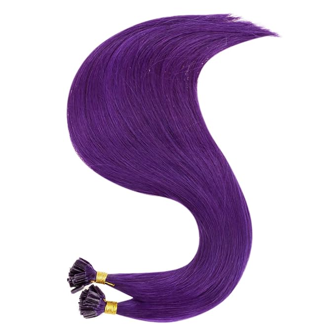 RUNATURE Purple Hair Extensions Human Hair 20 Inch 25g U Tip Hair Extensions Invisible Purple Extensions Hair for Highlight Party Silky Straight Real K Tip Extensions Long Lasting 25s