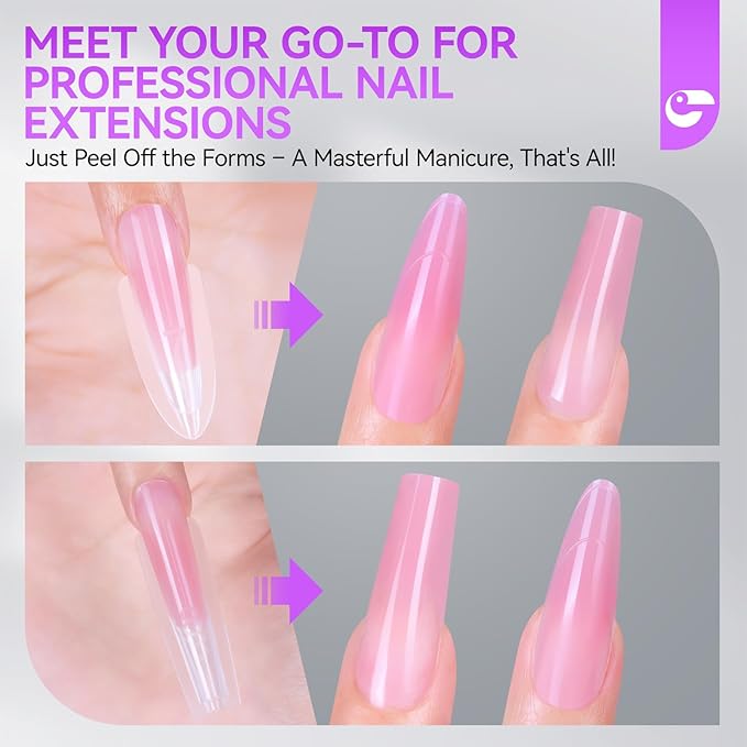 Gelike EC Dual Forms for Nail Extension: Almond ＆Coffin Sandwich Dual Forms Work with Builder Gel ＆ Polygel - 2 Shapes 240PCS 15 Sizes Reusable 100+ Times Clear Acrylic Molds Kit for Quick Manicure