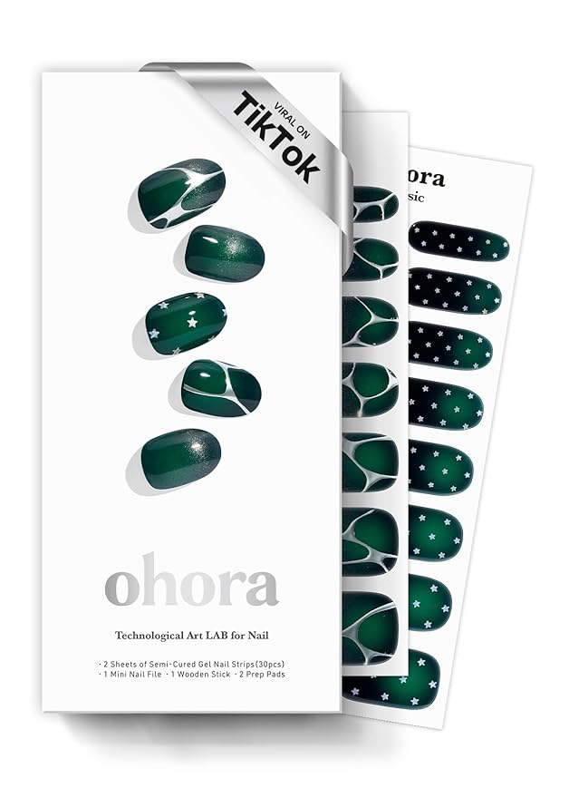 ohora Semi Cured Gel Nail Strips (N Neon Blink) - Works with Any Lamps, Salon-Quality, Long Lasting, Easy to Apply & Remove - Includes 2 Prep Pads, Nail File & Wooden Stick