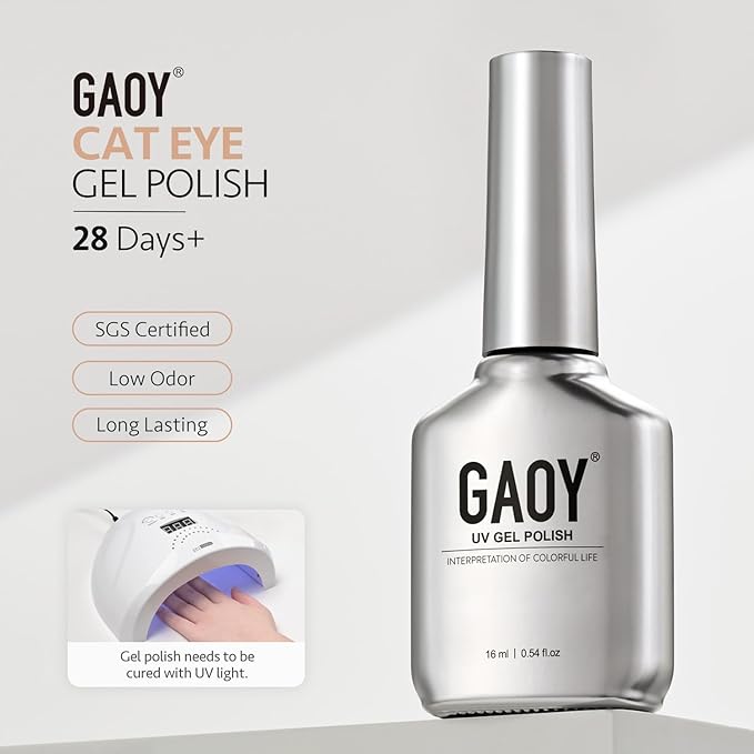 GAOY Nude Glassy Cat Eye Gel Nail Polish, 16ml Glitter Holographic Nail Polish with Magnet, Reflective Translucent UV Gel, 3309 Nectar Shine